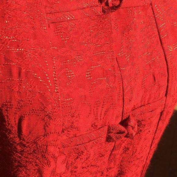 Carole Little long/maxi red Asian style short sleeve button front dress - Picture 6 of 8